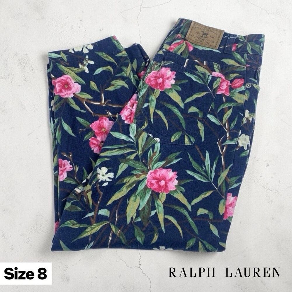 Lauren Jeans Co Ralph Lauren Floral Womens Capri Jeans 8 Navy Blue Rose Summer